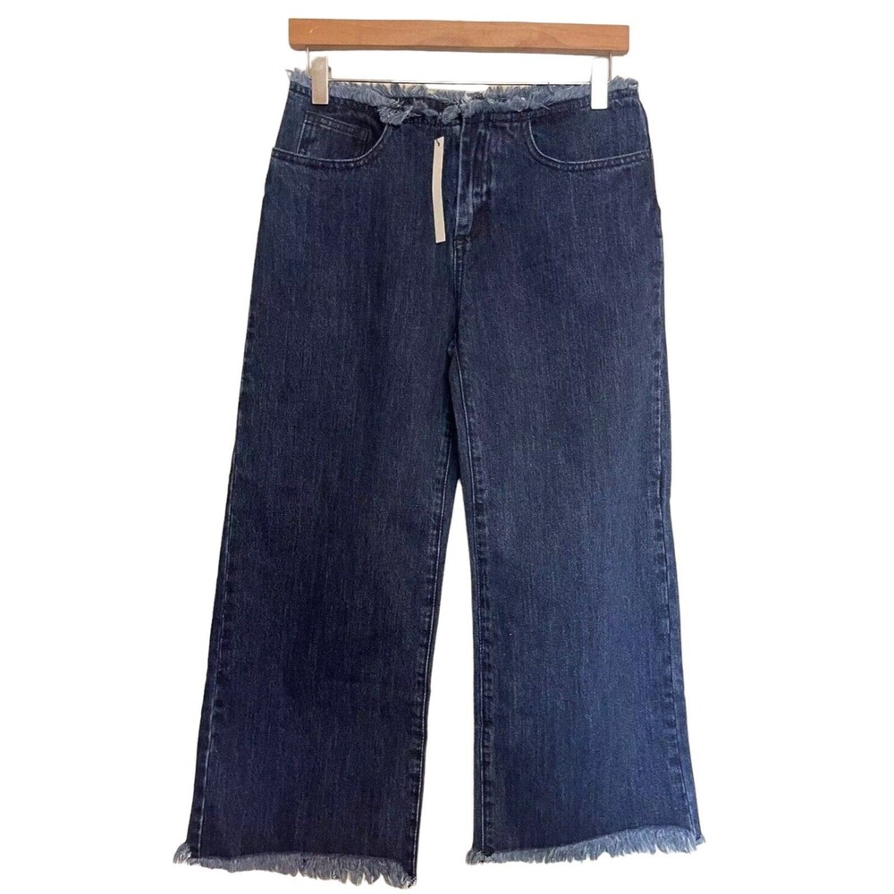 Womens CAARA Blue Frayed Waist Mid Rise Crop Jeans New Medium